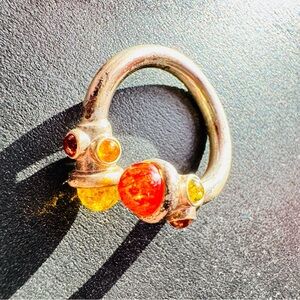 VOLMER BAHNER Amber Sterling Bypass Ring 925